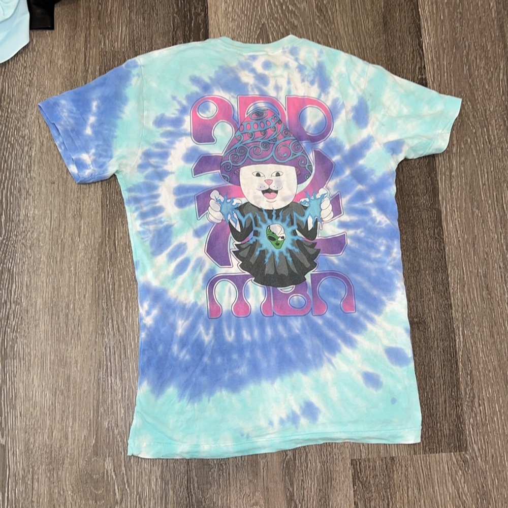 RipNDip WIzard Tee Blue Aqua Spiral Dye Small